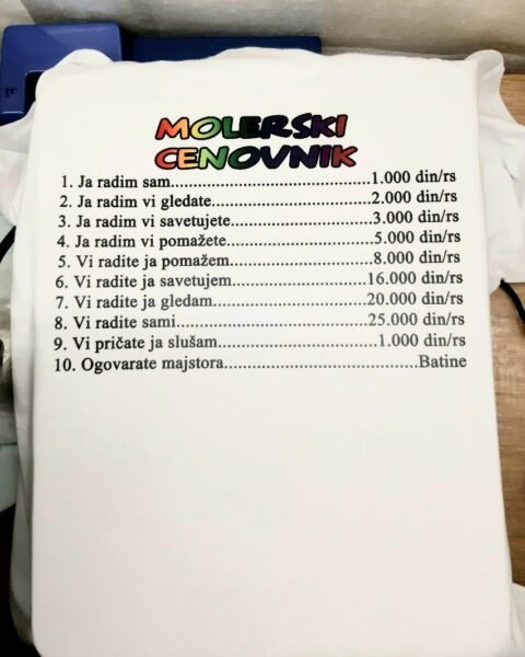 Molerski cenovnik – Majica sa štampom