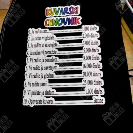 Kuvarski cenovnik crna