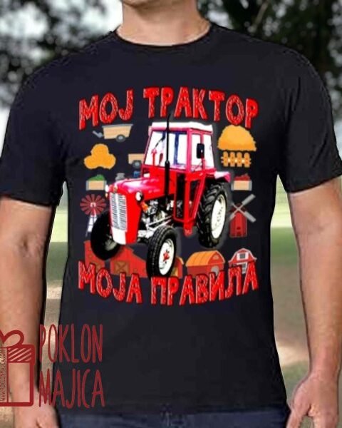 Moj traktor moja pravila – Majica sa štampom – boja: crna