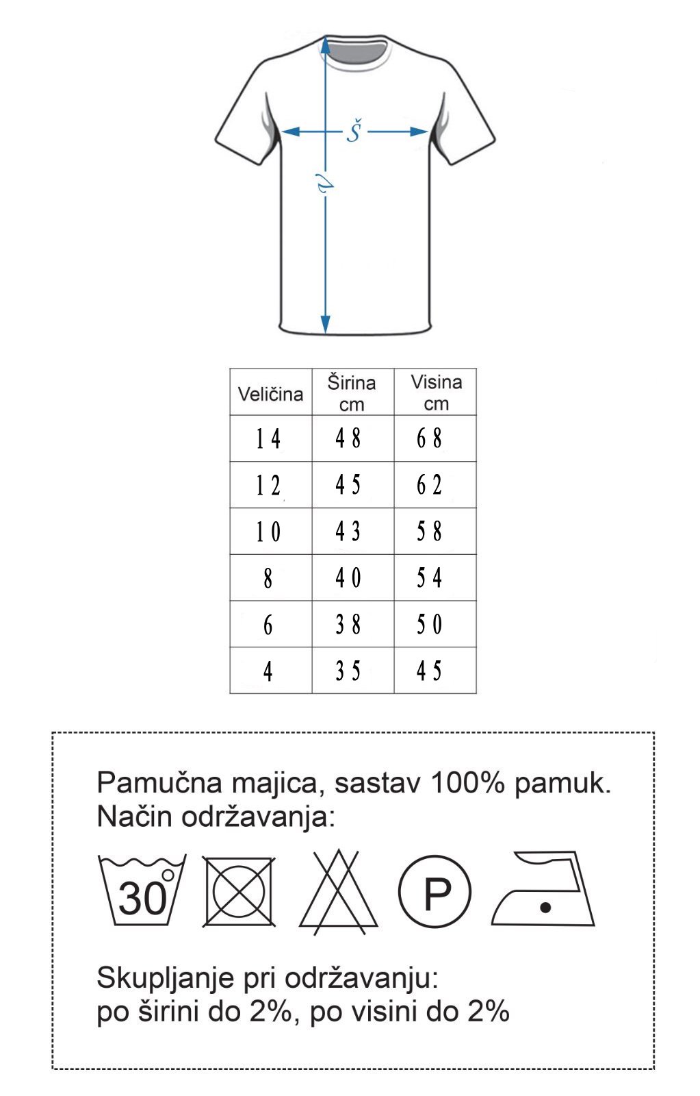 dimezije dečije majice