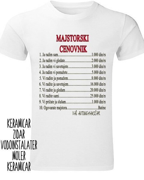 Majstorski cenovnik – Majica sa štampom