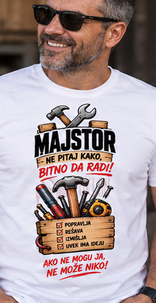 Majstor ne pitaj kako – Majica sa štampom – boja: bela