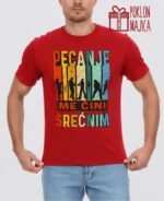 Pecanje me čini srećnim! – Majica sa štampom – boja: crvena