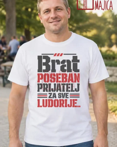 Majica — Brat – poseban prijatelj za sve ludorije. – Brat sestra, boja bela