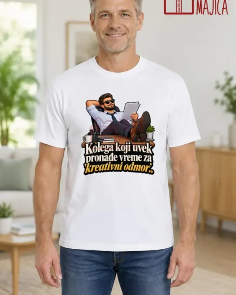 Majica — Kolega koji uvek pronađe vreme za ‘kreativni odmor’. – Kolega koleginica, boja bela