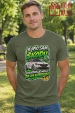 Majica — Kupio sam Škodu da komšije misle da sam napredovao! – Automoto, boja maslinasto zelena