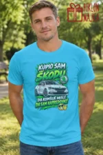Majica — Kupio sam Škodu da komšije misle da sam napredovao! – Automoto, boja tirkizno plava