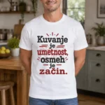 Majica — Kuvanje je umetnost, osmeh je začin – Kuvar, boja bela