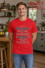Majica — Kuvanje je umetnost, osmeh je začin – Kuvar, boja crvena
