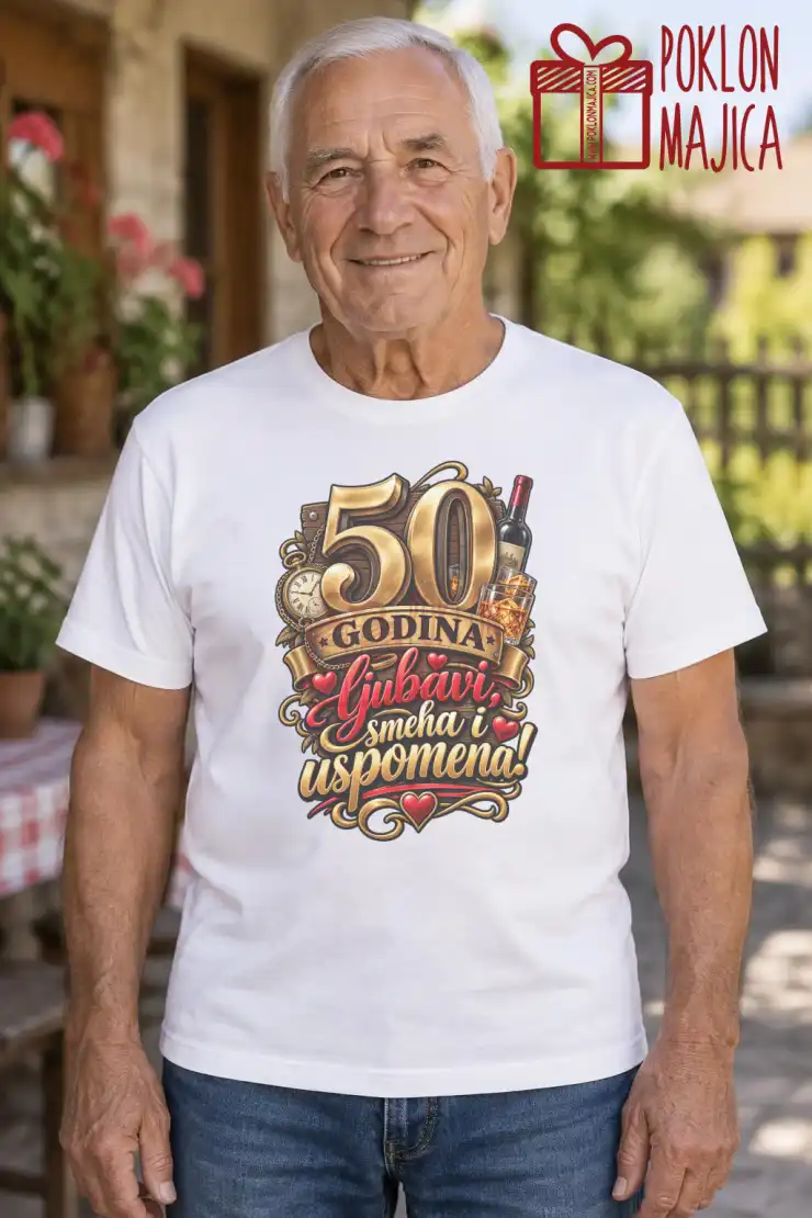 Majica — 50 godina ljubavi, smeha i uspomena! Majica — 50 godina ljubavi, smeha i uspomena! – Baka deka, boja bela