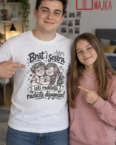Majica — Brat i sestra isti roditelji različite dijagnoze! – Brat sestra, boja bela