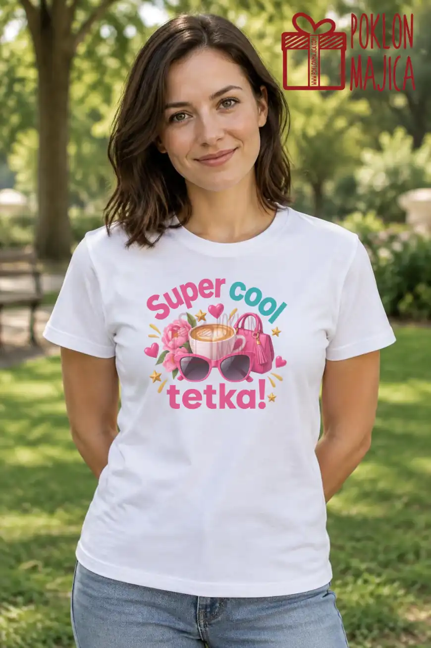 Majica — Super cool tetka! — mockup 1 Majica — Super cool tetka!, boja bela