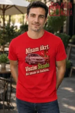 Majica — Nisam škrt. Vozim Škodu da imam za kafanu. – Automoto, boja crvena