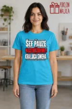 Majica — Šef pauze, majstor izgovora i kraljica smeha. – Kolega koleginica, boja tirkizno plava